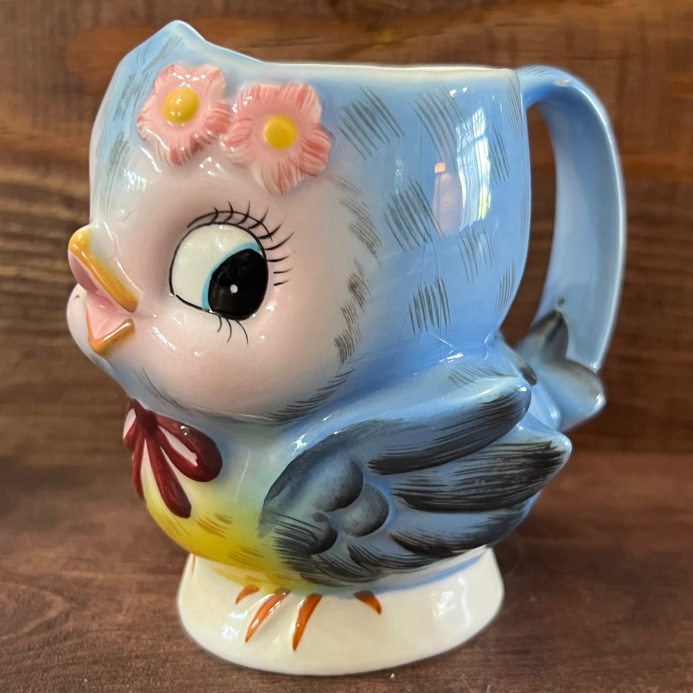 Vintage Geo Z Lefton Blue Bird Mug 435 Anthropomorphic Ceramic Kitsch MCM